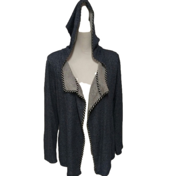 Cynthia Rowley Blue Shawl Collar Hooded Long Sleeve Open Front Cardigan Sweater - Picture 1 of 8